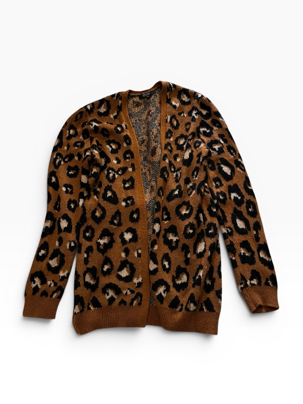 Leopard Print Open-Front Cardigan Sweater - Brown/Black